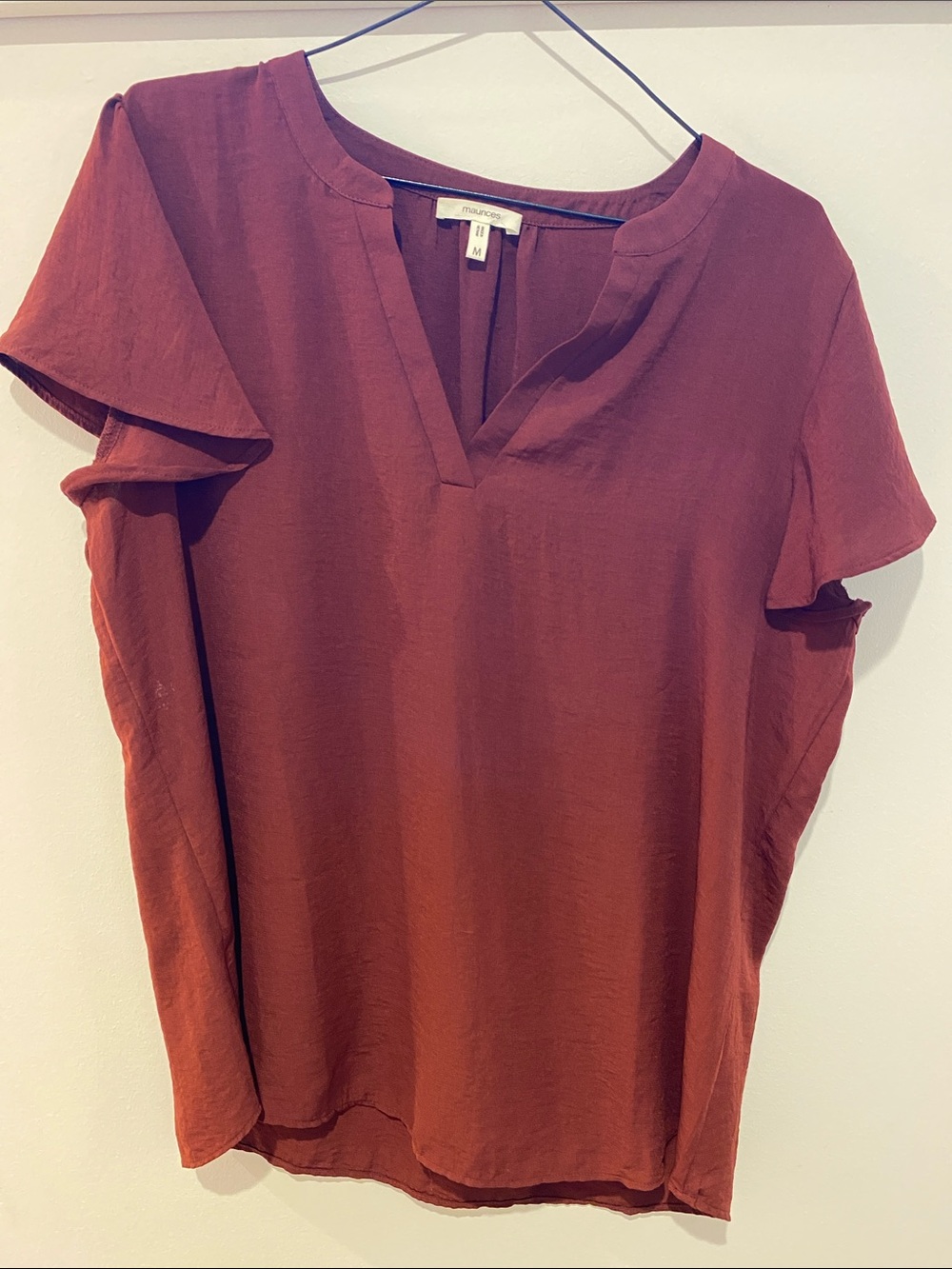 Maurices Rust Ruffle Sleeve Split V Blouse